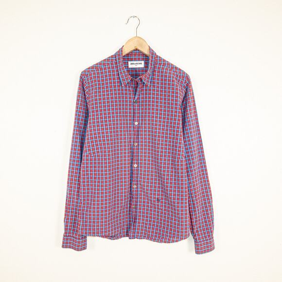 Zadig & Voltaire Men's Large Button up TOM Shirt Red Blue check cotton - Picture 1 of 8